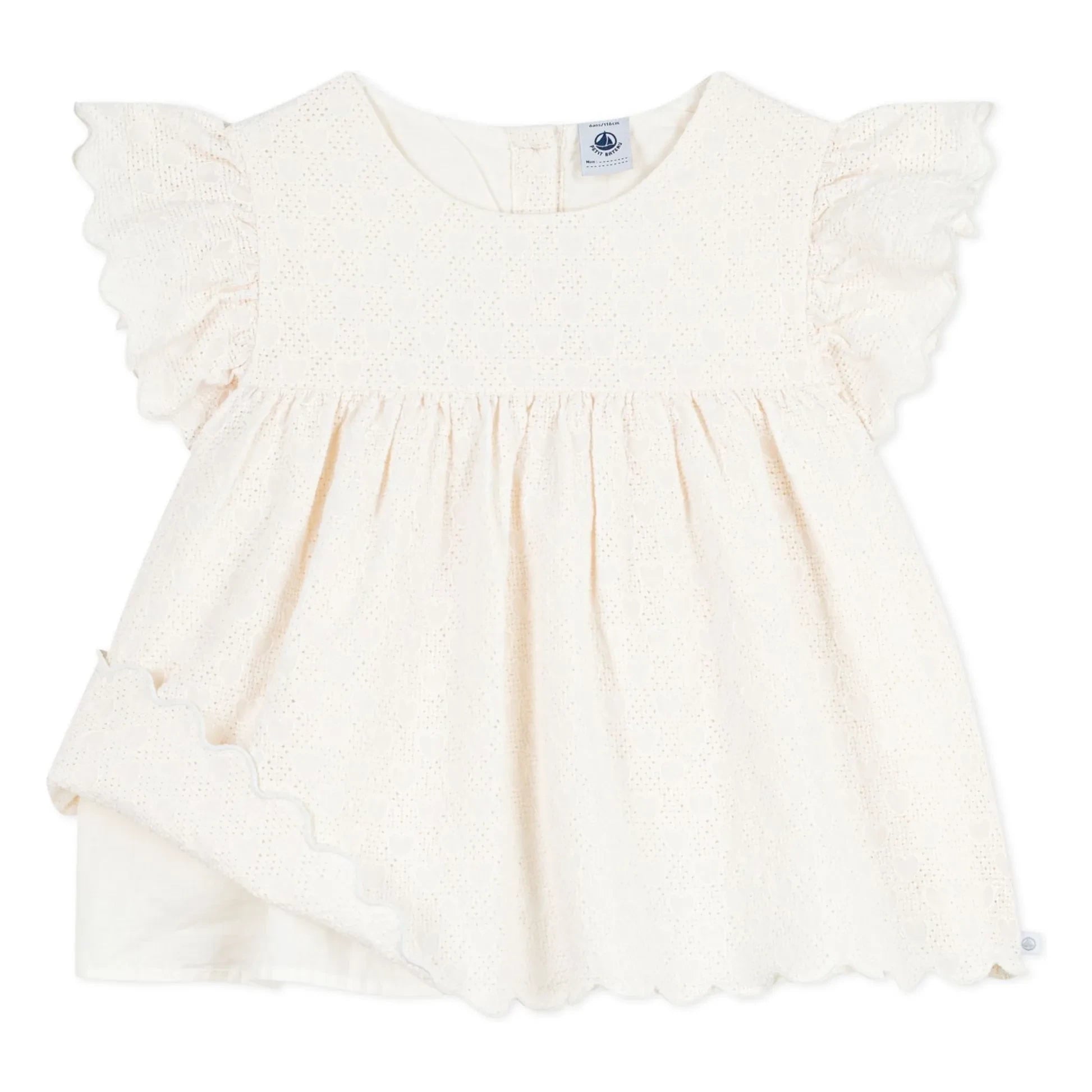 Petit Bateau - Bluz Organik Pamuk Broderie Anglaise | Ekru
