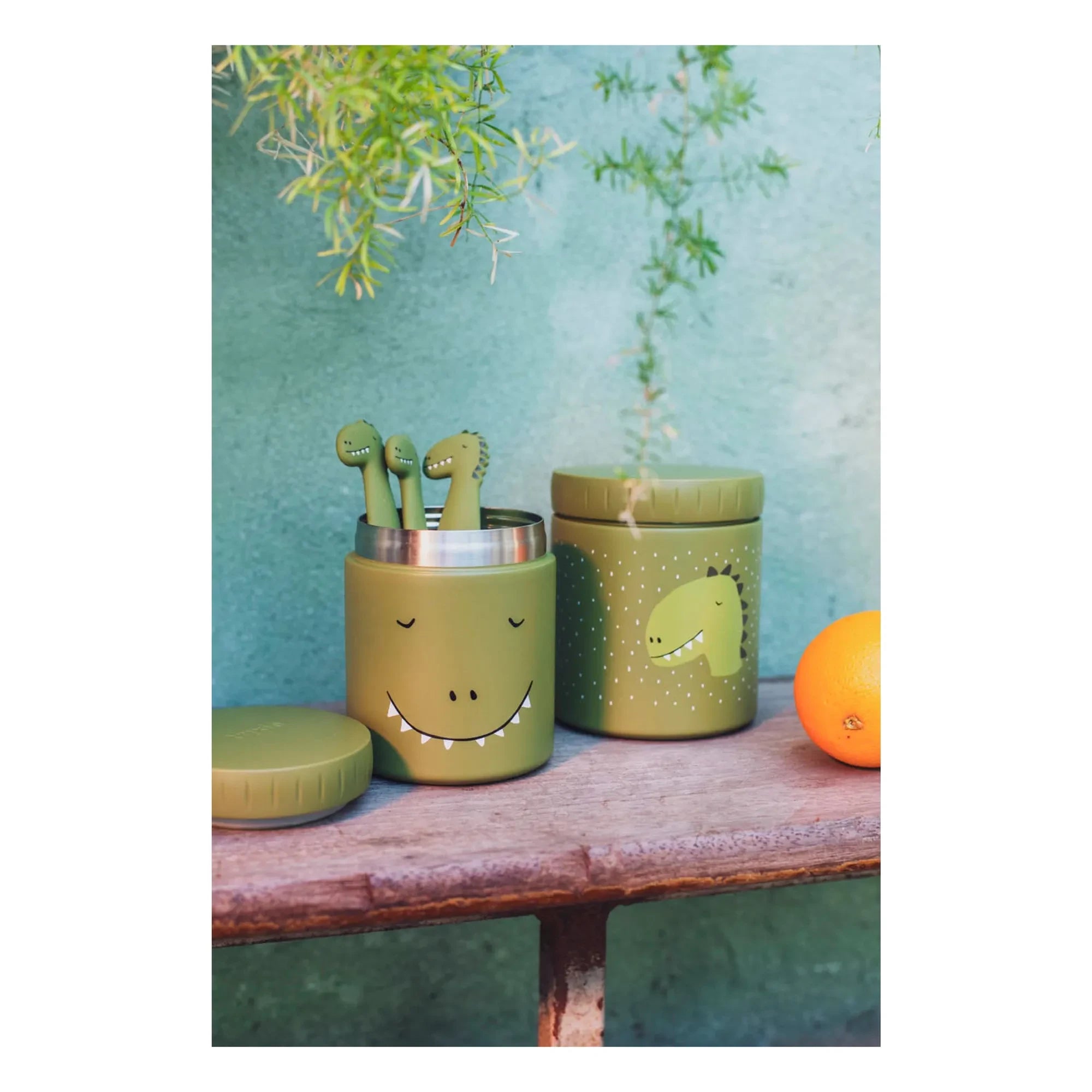 Trixie - Mr. Dino Silicone Fork and Spoon Set - 3 Pieces | Green