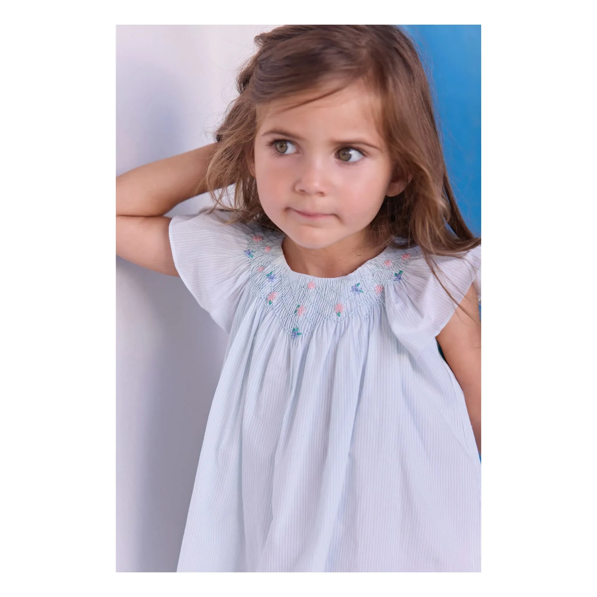 Tartine et Chocolat - Striped Floral Gathered Dress | Mint Green