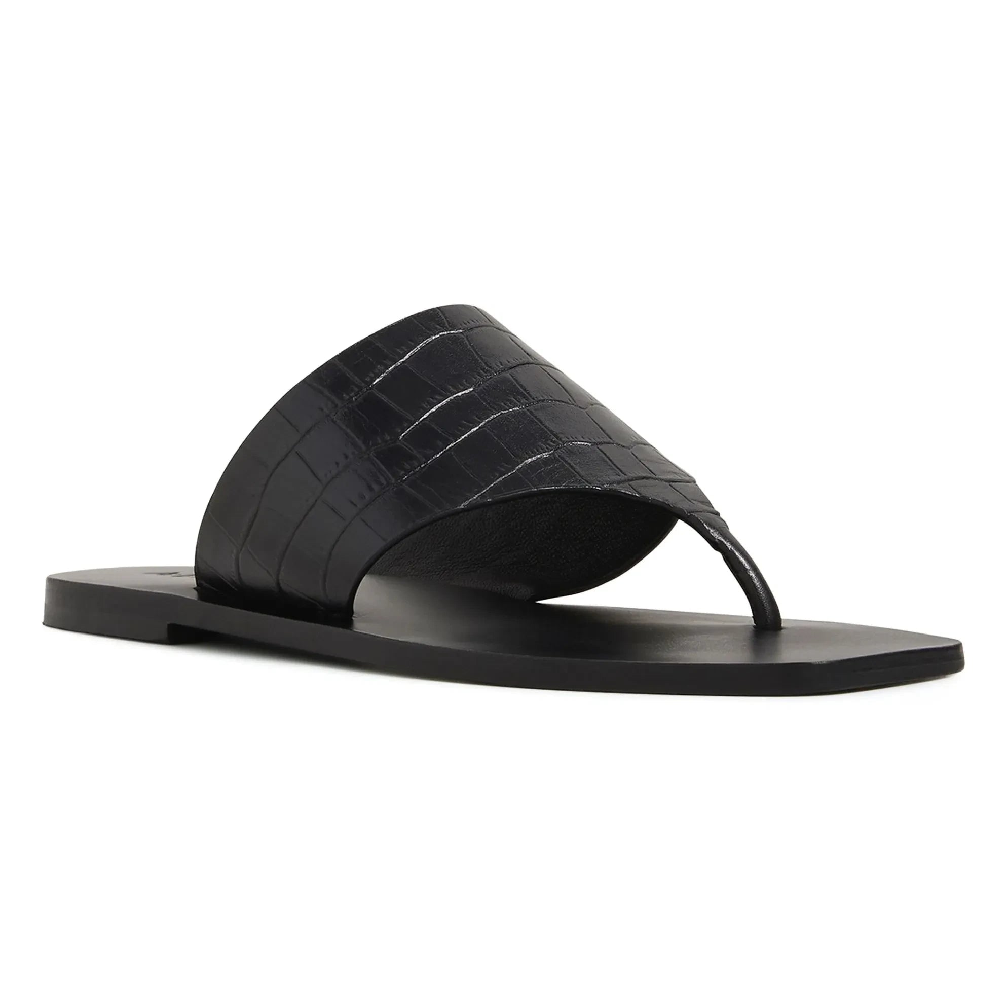 A. Emery - Crocodile Patterned Nose Sandals | Black