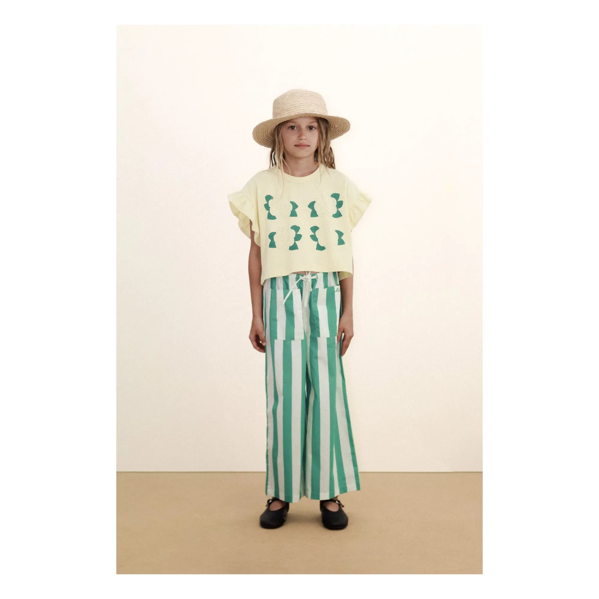 Tinycottons - Organic cotton pink ruffled T-shirt | Pale yellow