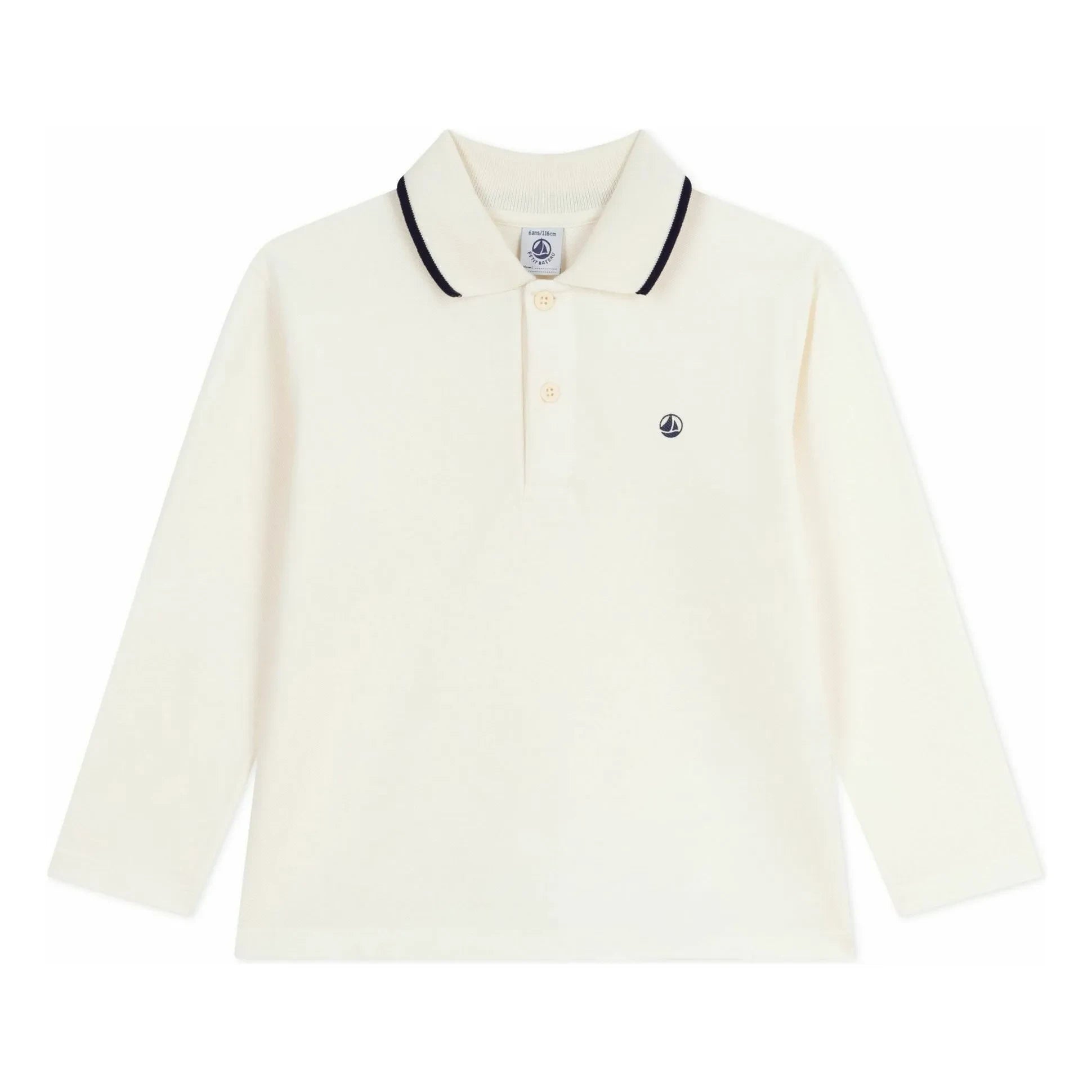 Petit Bateau - Contrast Trim Organic Cotton Polo T-Shirt | Ecru