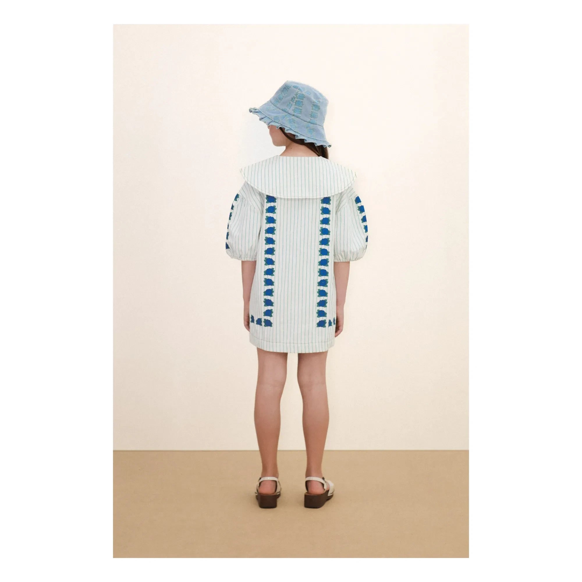 Tinycottons - Çiçek Oversize Yaka Elbise | Mavi