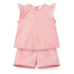 Copenhagen Colors - Pied de Poule Organic Cotton Top and Shorts Set | Powder Pink