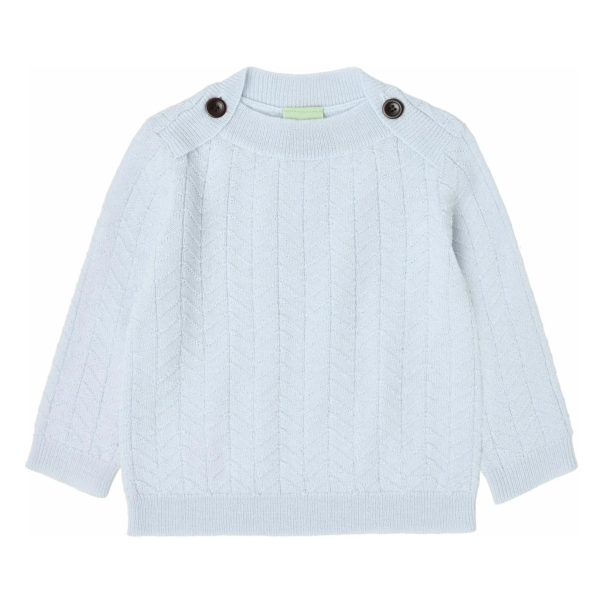 FUB - Zigzag Buttoned Sweater Fine Knit Merino Wool | Light Blue