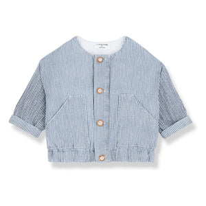 1+ in the Family - Algaida Striped Denim Organic Cotton Jacket | Light Blue