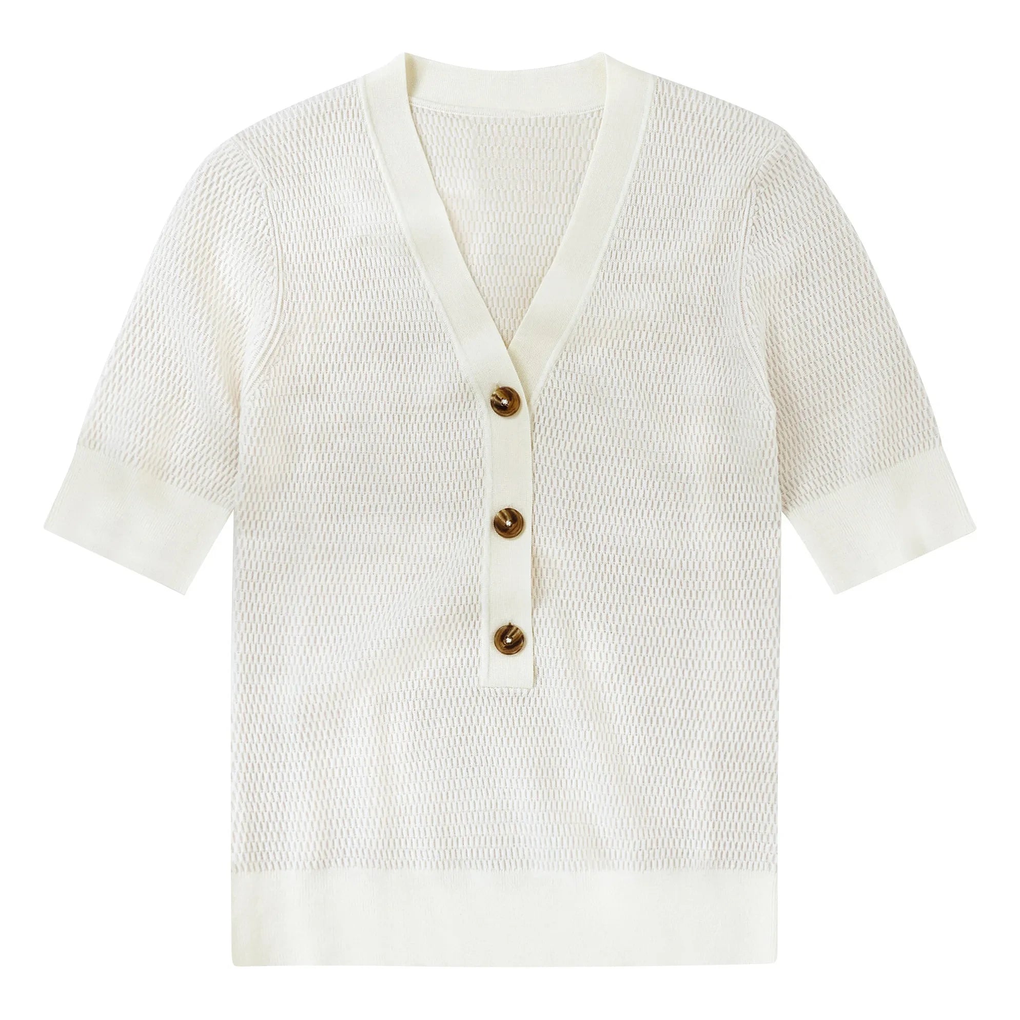 Closed - Short Sleeve V-Neck Polo Shirt | Ivory