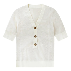 Closed - Short Sleeve V-Neck Polo Shirt | Ivory