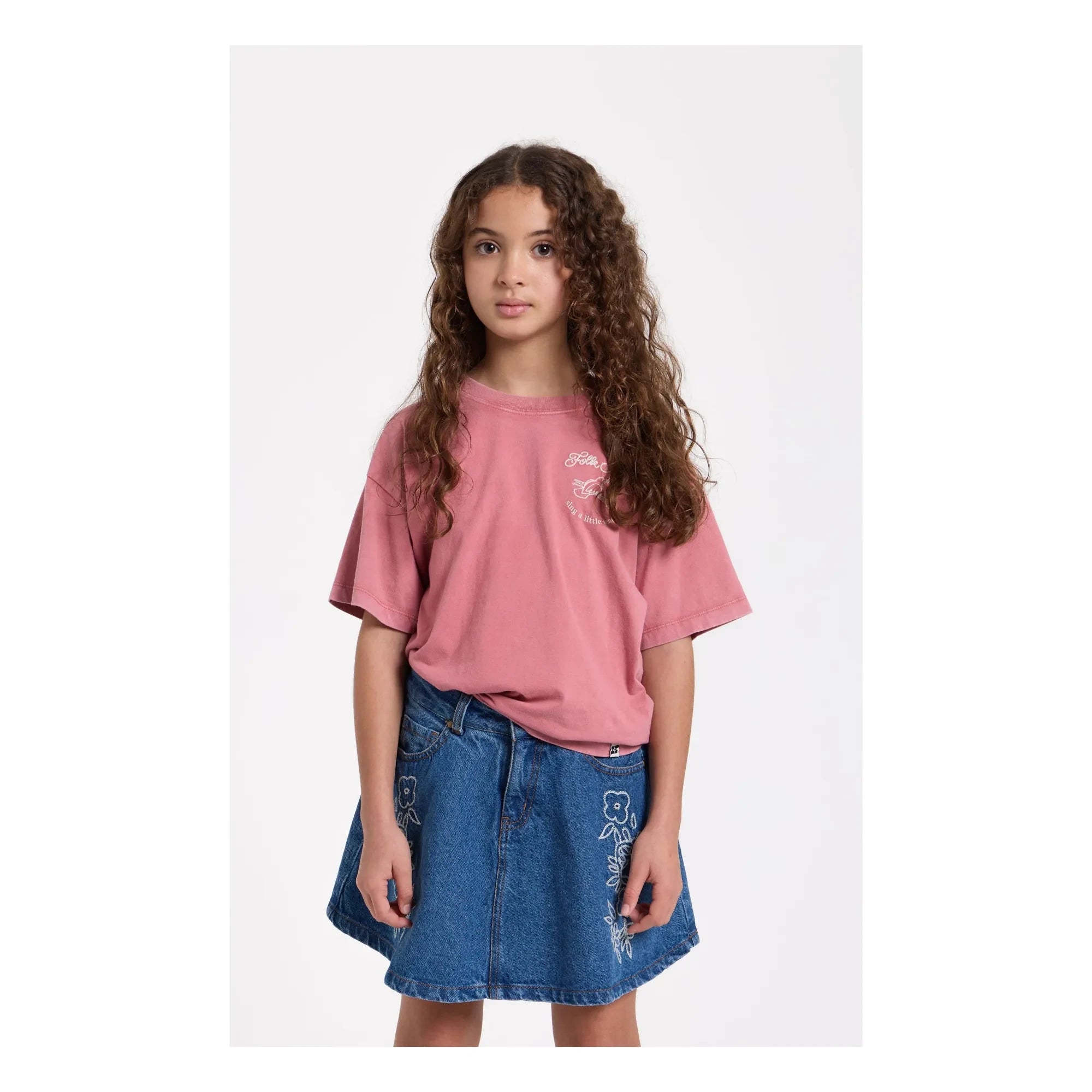 Hundred Pieces - Janis Nakışlı Denim Etek | Denim mavi