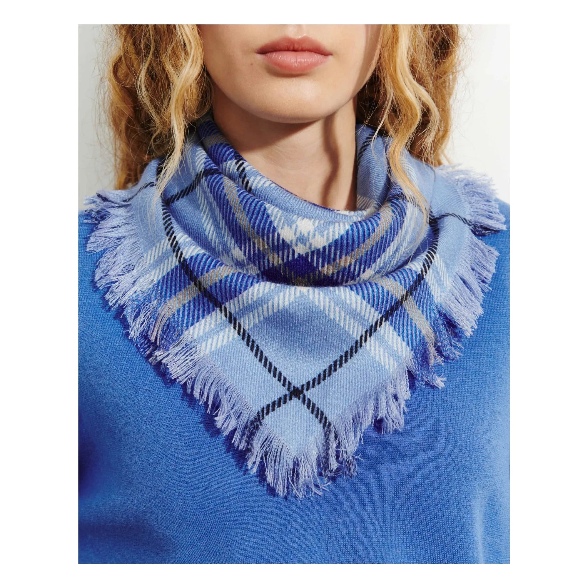 Bompard - Mini Checkered Cashmere Scarf | Blue