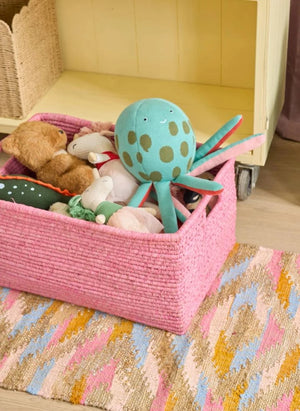 Rice - Pink Raffia Storage Basket