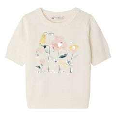 Bonpoint - Elvira Fine Knit T-Shirt Organic Cotton Flowers | Ecru