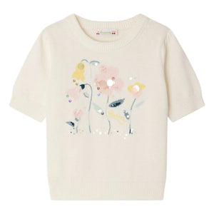 Bonpoint - Elvira Fine Knit T-Shirt Organic Cotton Flowers | Ecru