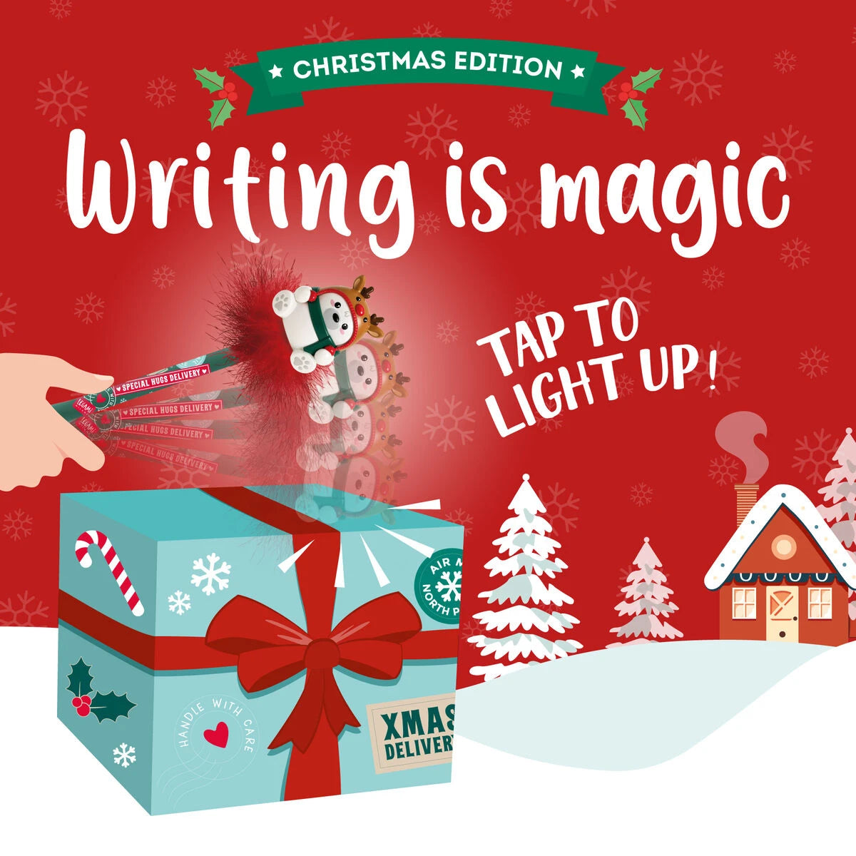 Legami - Christmas Gel Pen with Lighted Polar Bear Reindeer - Writing is Magic