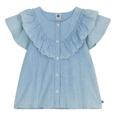 Petit Bateau - Ruffled Blouse Chambray Organic Cotton | Light Blue