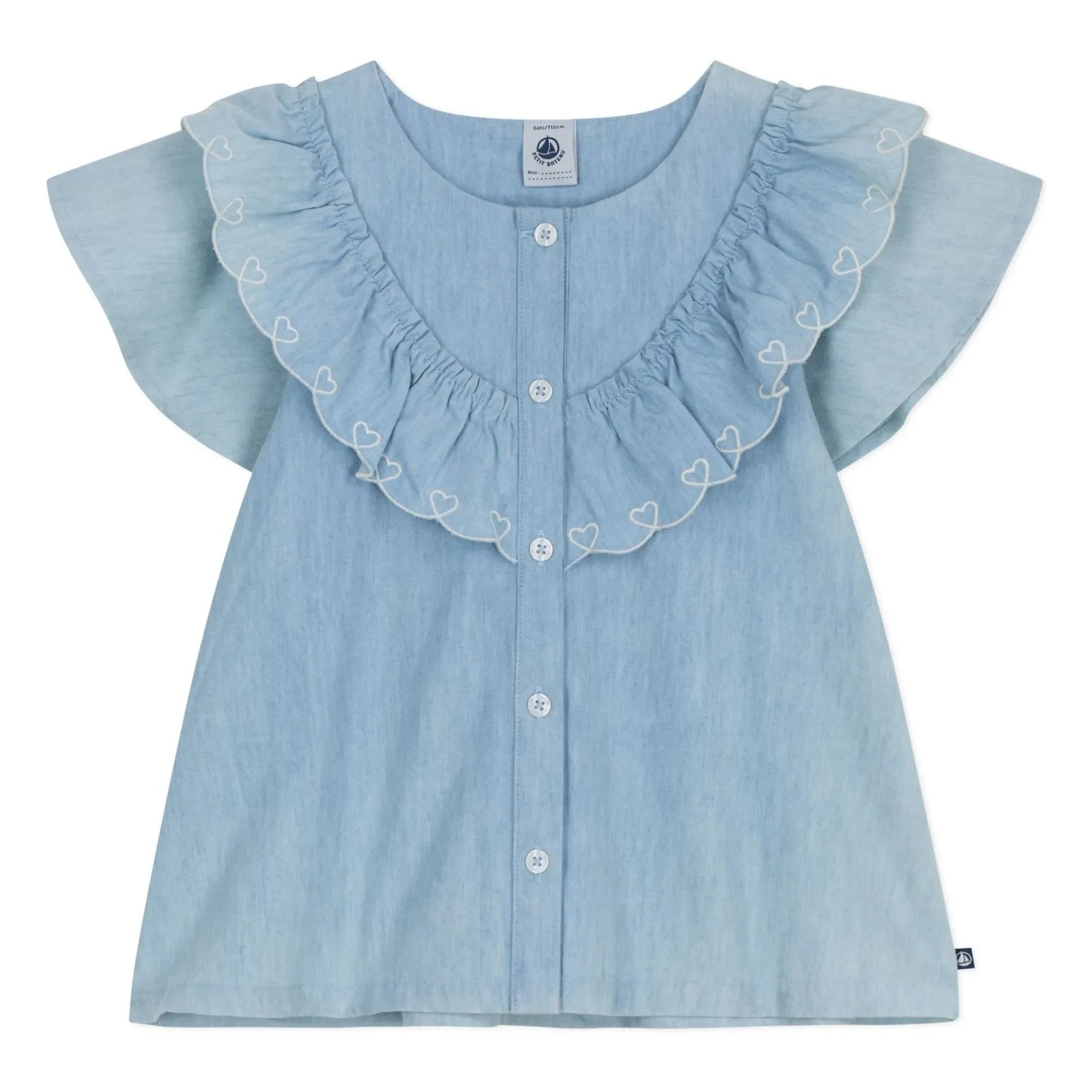 Petit Bateau - Ruffled Blouse Chambray Organic Cotton | Light Blue