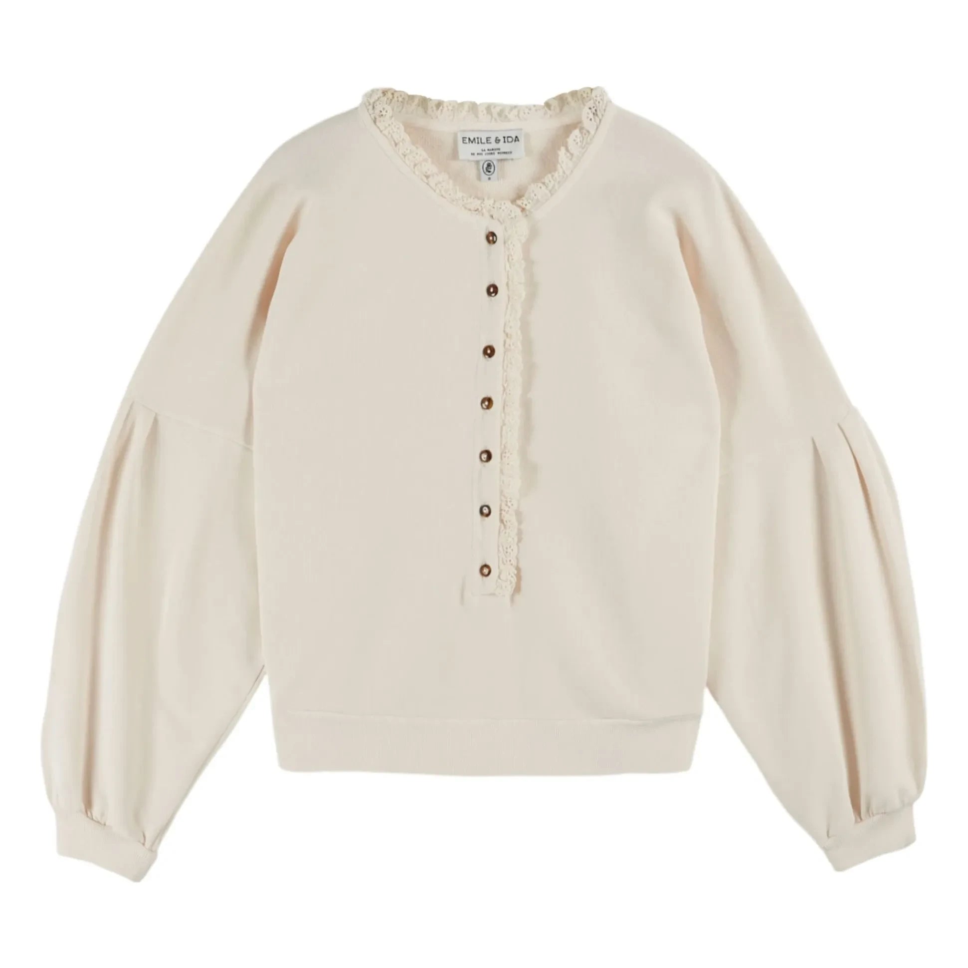 Emile et Ida - English Embroidered Organic Cotton Sweatshirt | Cream