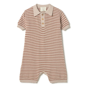 Coco au Lait - Polo Collar Organic Cotton Textured Romper | Beige