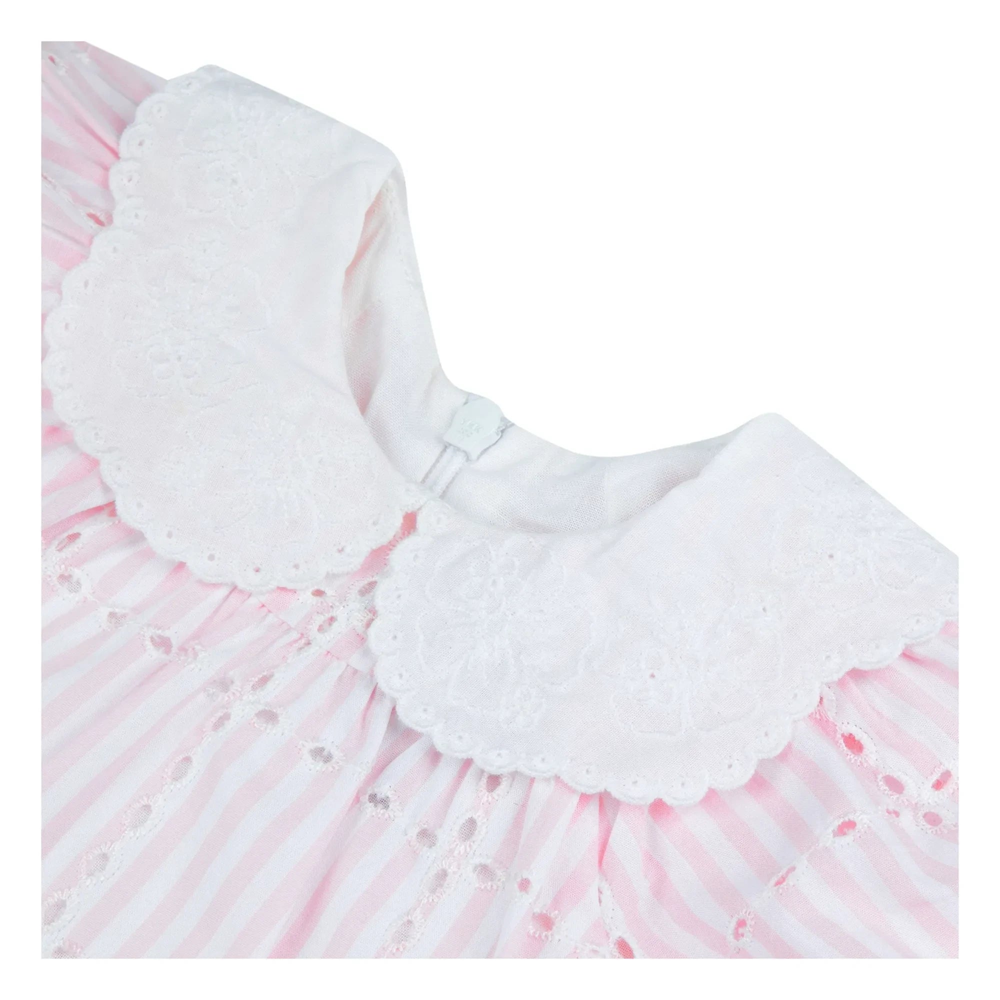 Tartine et Chocolat - Striped Embroidered Claudine Collar Dress | Powder Pink