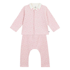 Petit Bateau - Organic Cotton Floral Pattern Cardigan, Pants, and Bodysuit Set | Pink