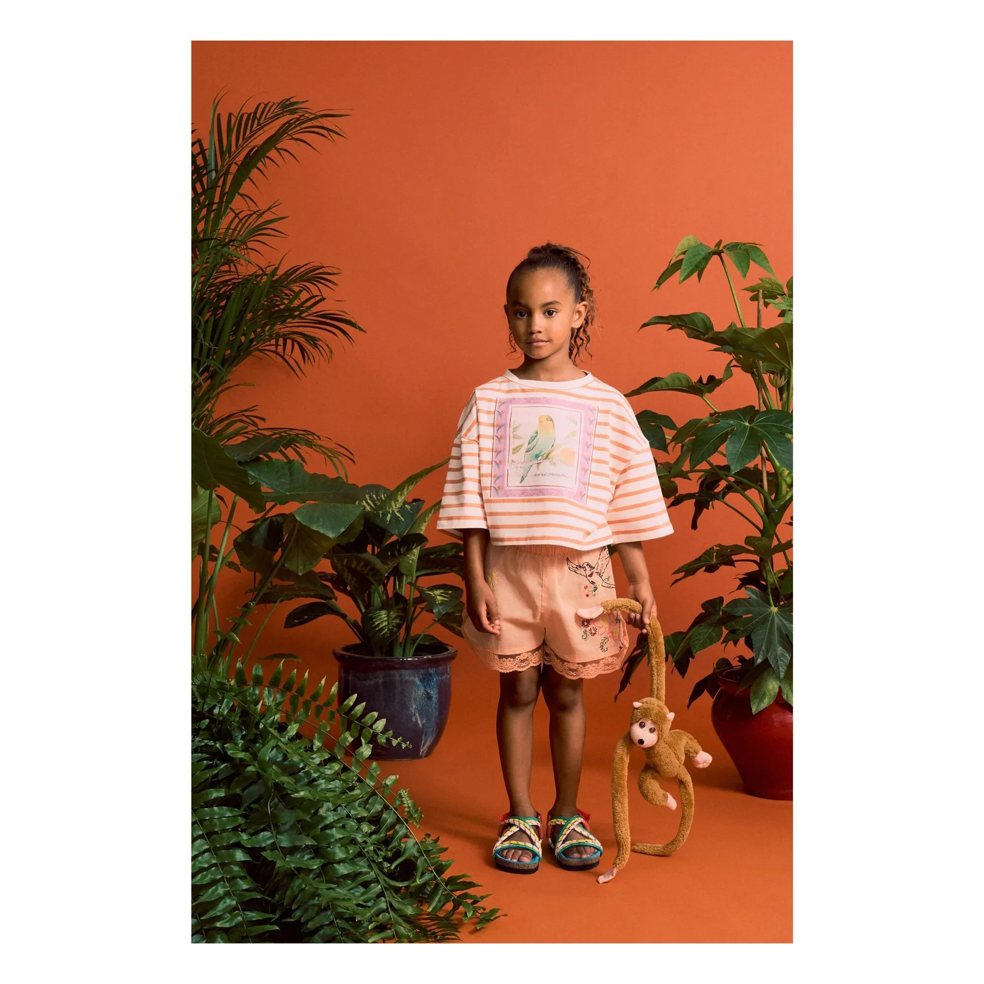Maison Mangostan - Striped Crop T-Shirt | Orange
