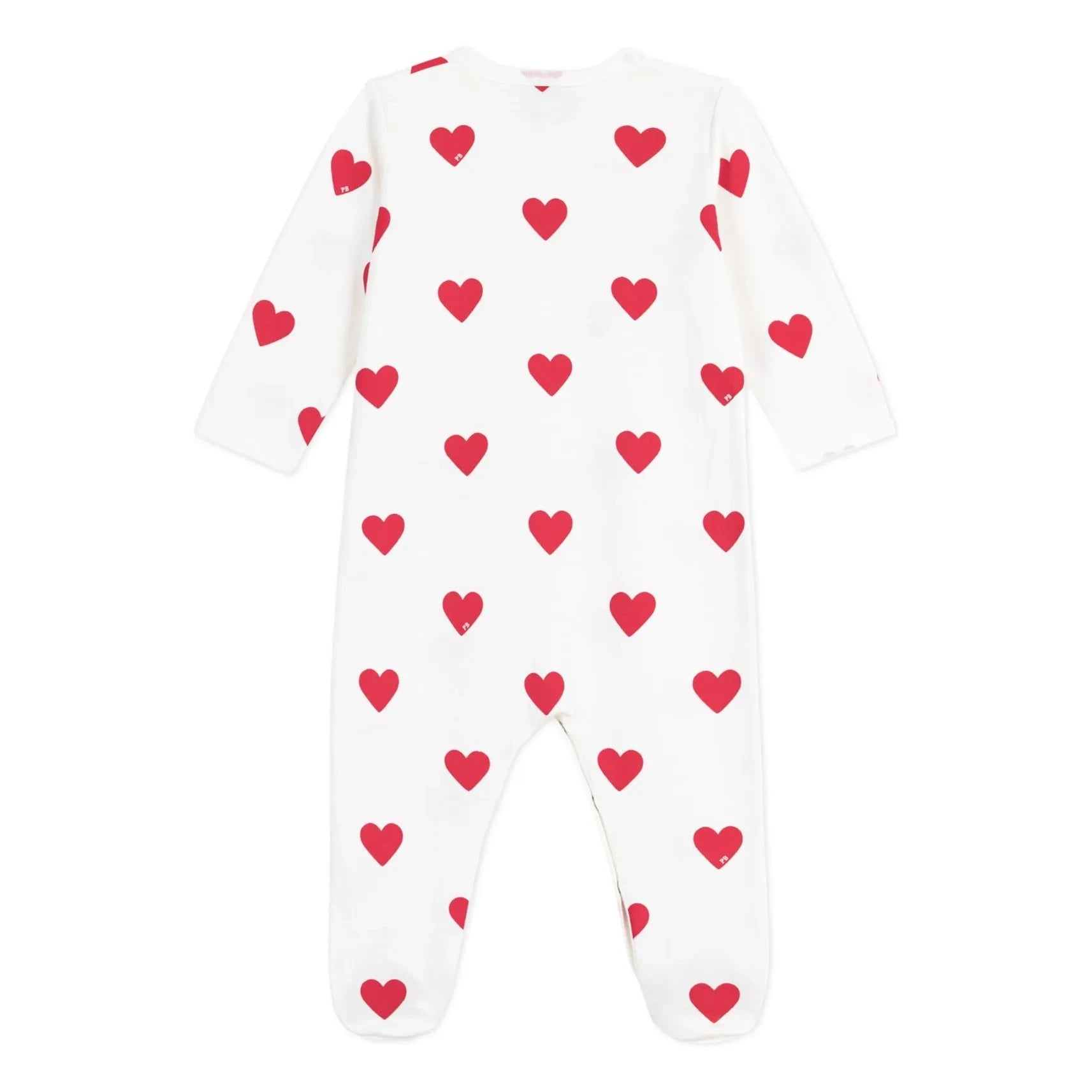 Petit Bateau - Sleepsuit with Hearts in Fleece Pajamas | White
