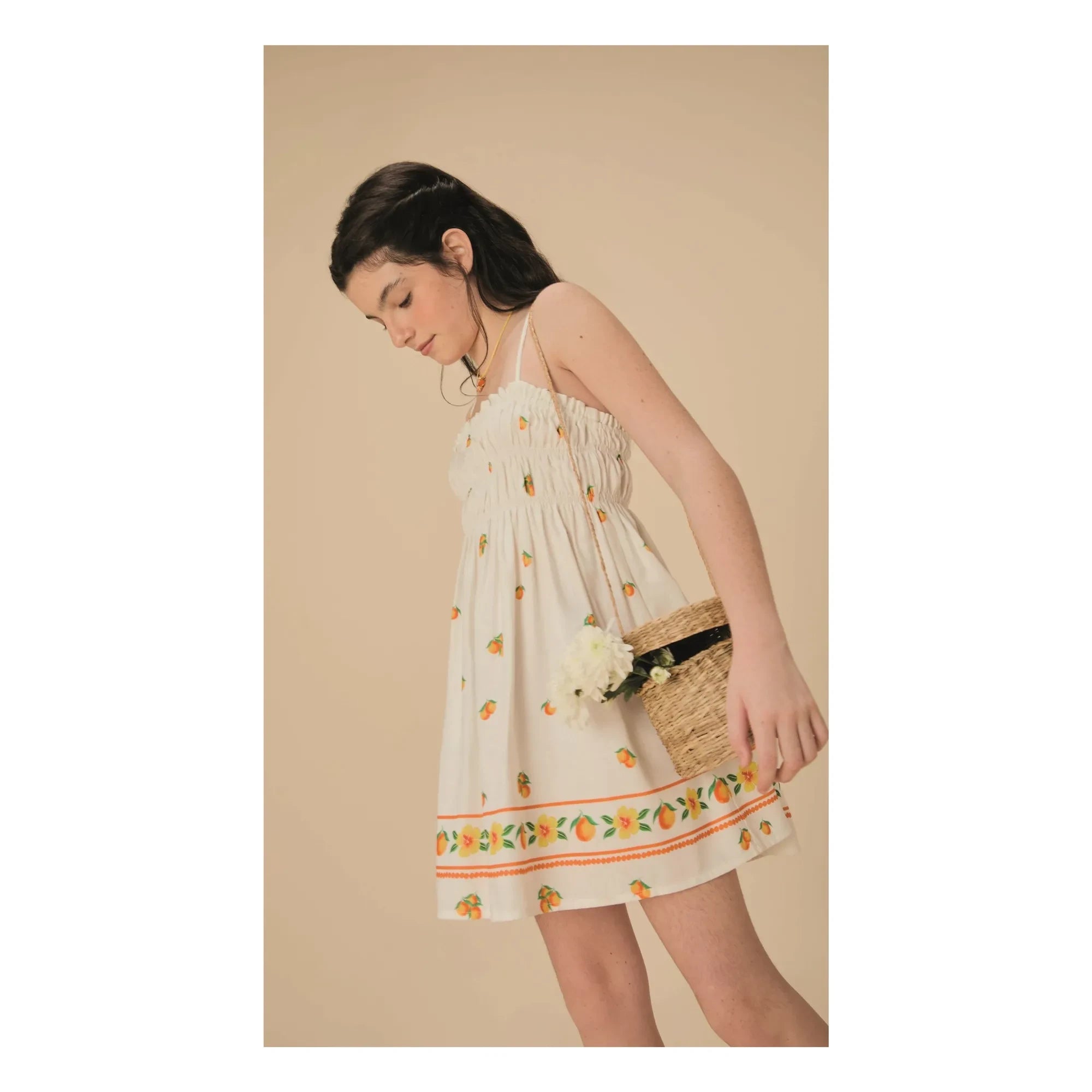 Fabula - Orange Gathered Dress | White