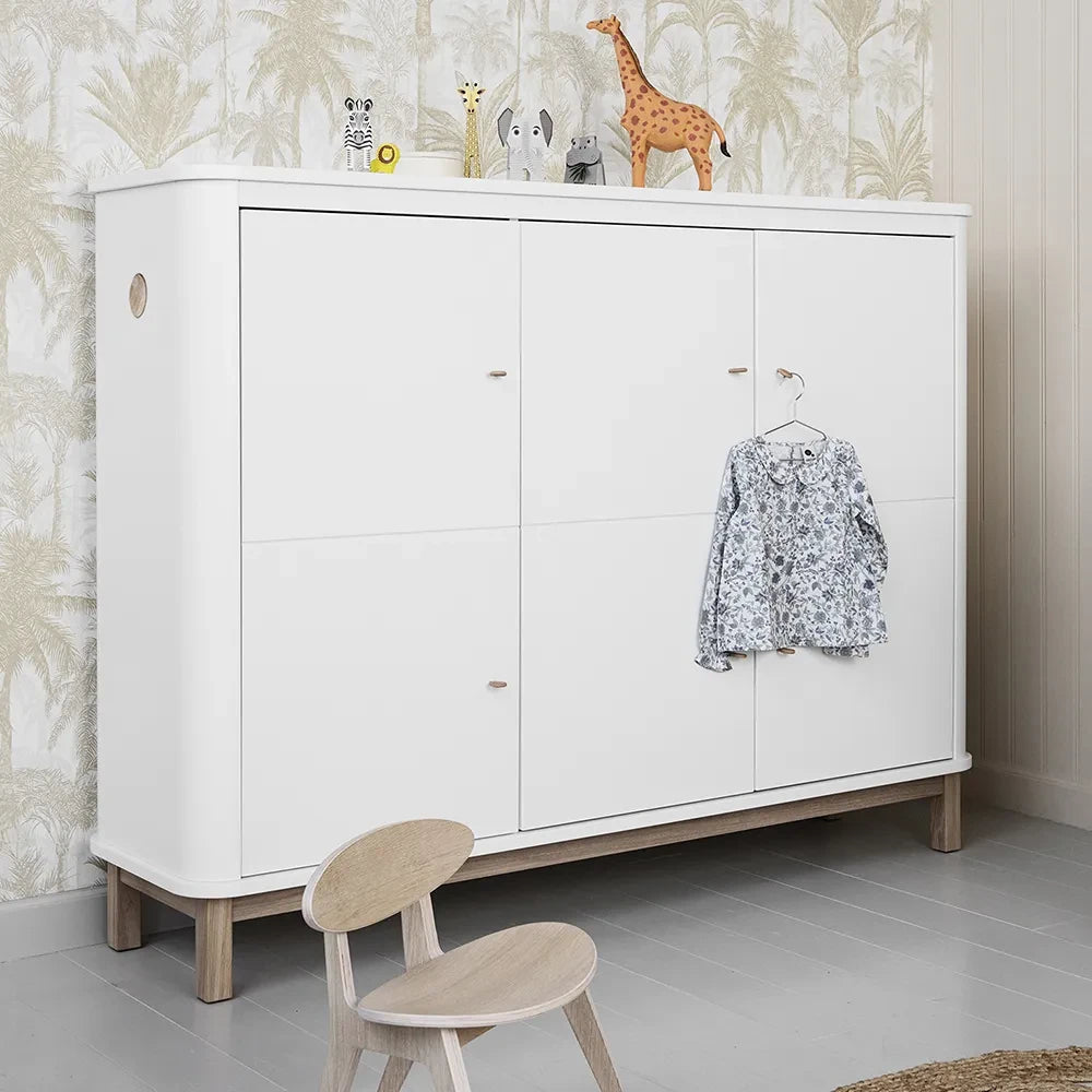 Oliver Furniture - Multi-Compartment 3-Door Oak Dresser | White