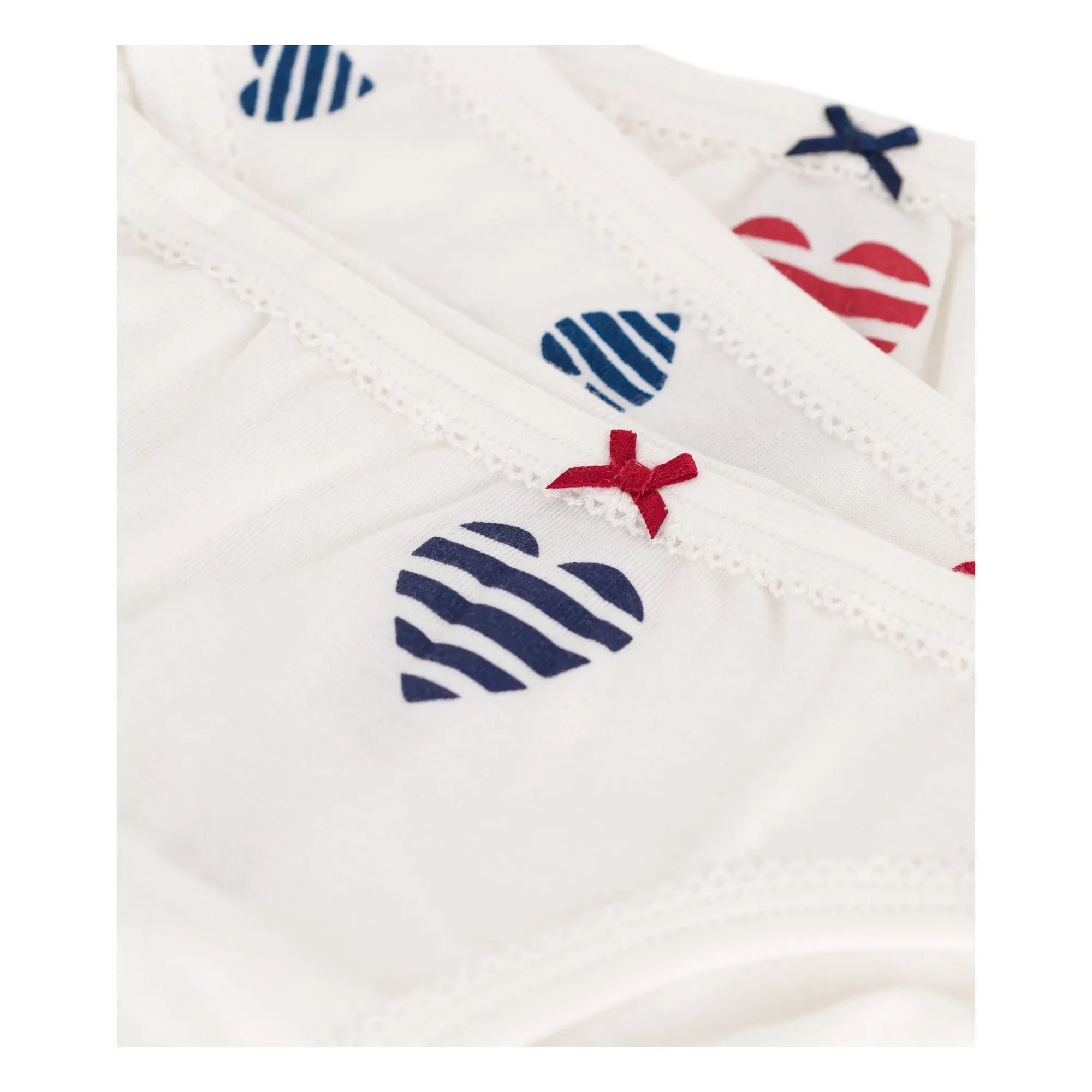 Petit Bateau - Set of 3 Striped Heart Organic Cotton Underwear | Ecru