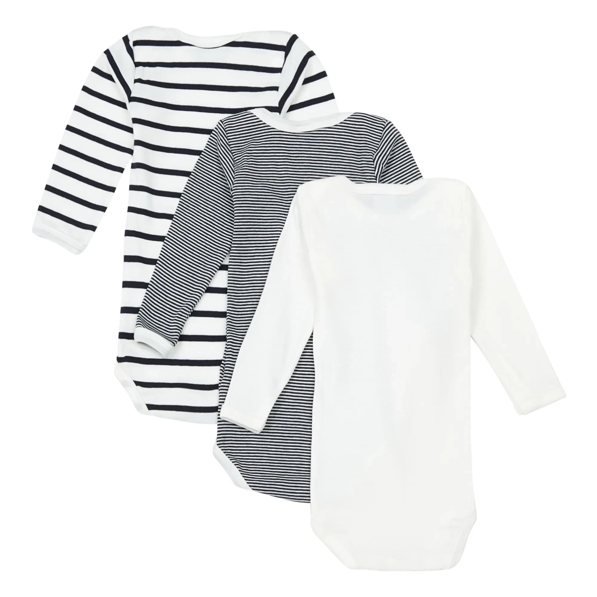 Petit Bateau - Set of 3 Organic Cotton Striped Baby Rompers | Blue