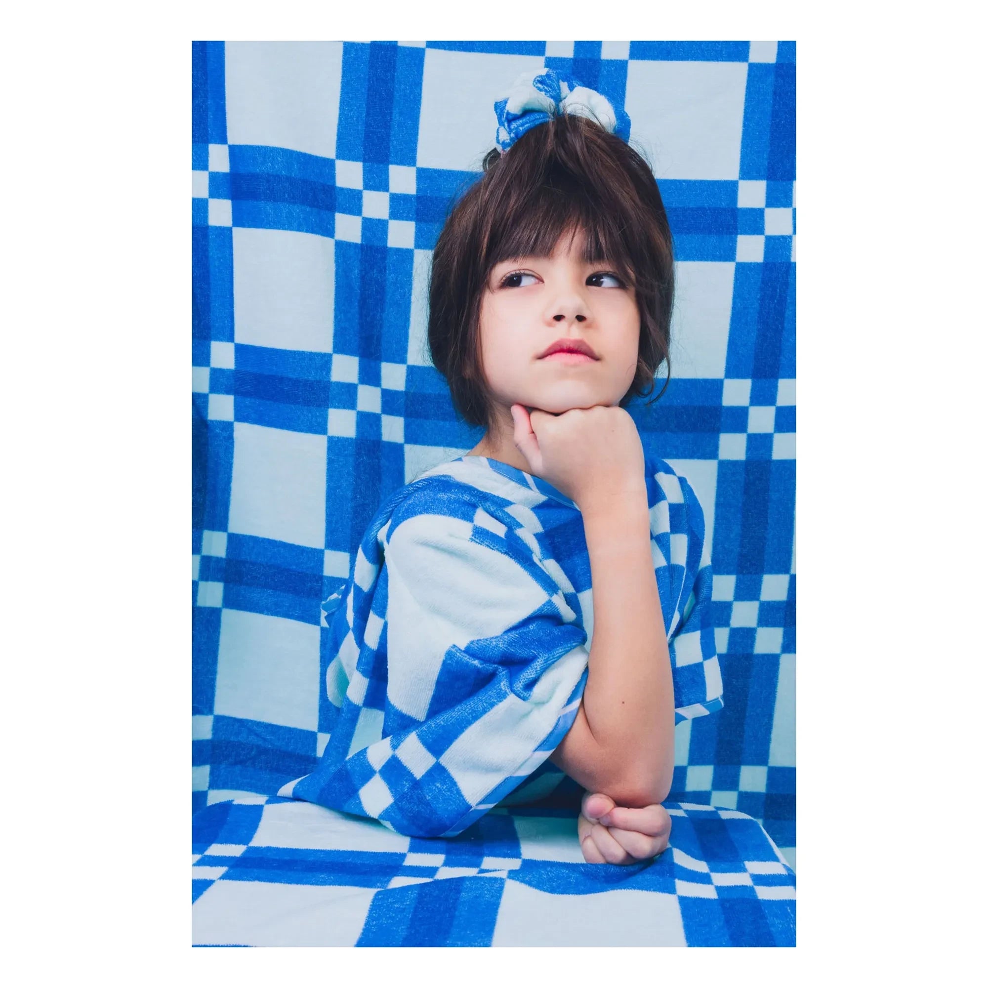 Jera Mini - Square Patterned Towel Poncho | Blue