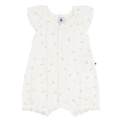 Petit Bateau - Delikli Çiçek Desenli Tulumlu Pijama | Beyaz