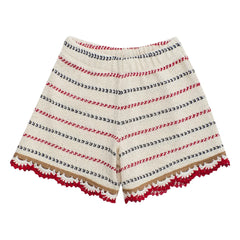 Maison Mangostan - Striped Crochet Shorts | Ecru