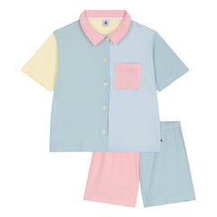 Petit Bateau - Green Block Striped Short Pajamas