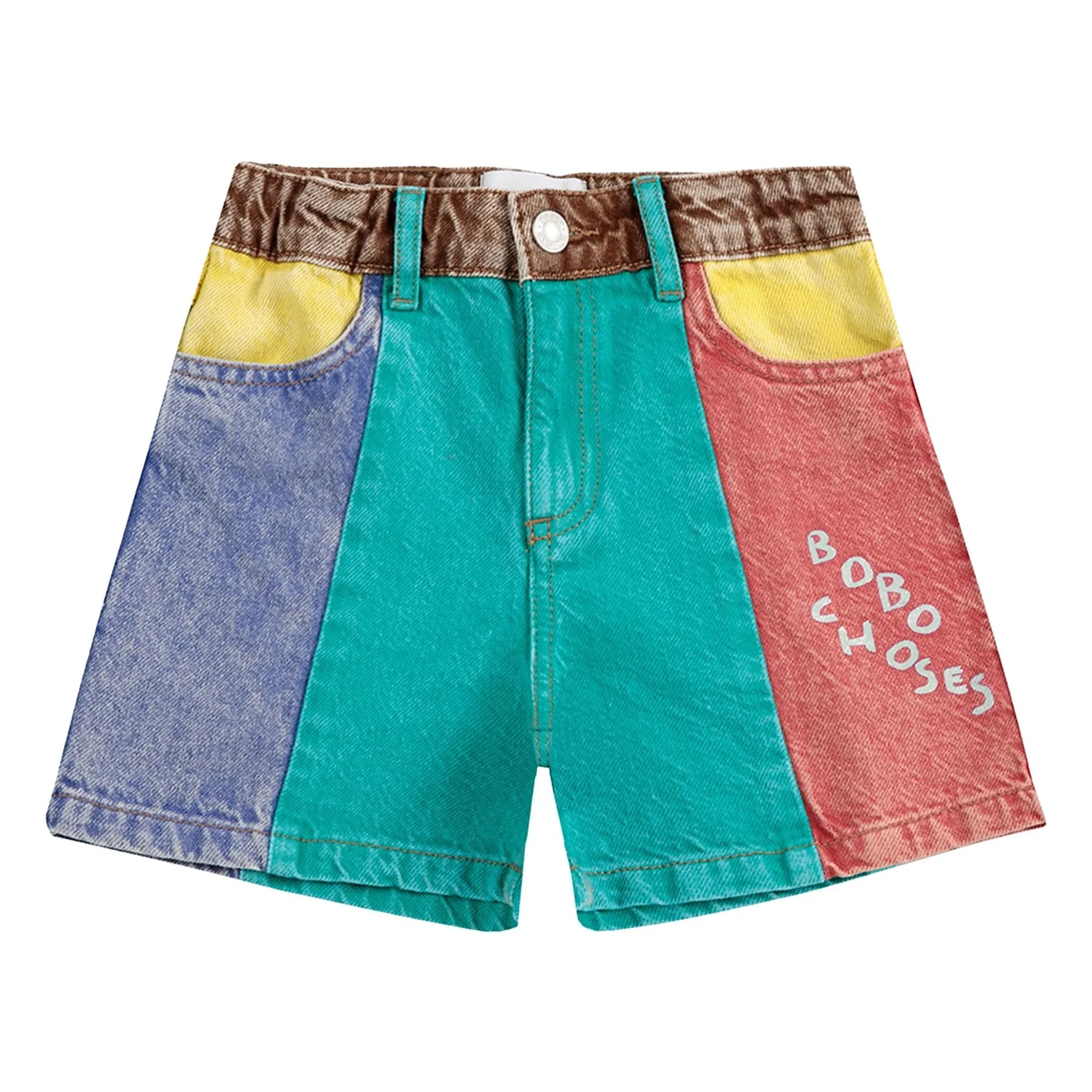 Bobo Choses - Color Block Organic Cotton Denim Shorts | Turquoise