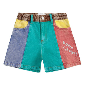Bobo Choses - Color Block Organic Cotton Denim Shorts | Turquoise