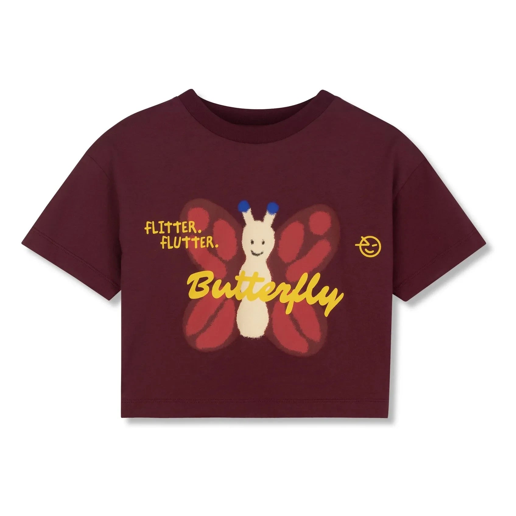 Wynken - Crop Butterfly Organic Cotton T-Shirt | Burgundy