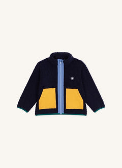 Petit Bateau - Midnight Blue Color-Block Sherpa Jacket