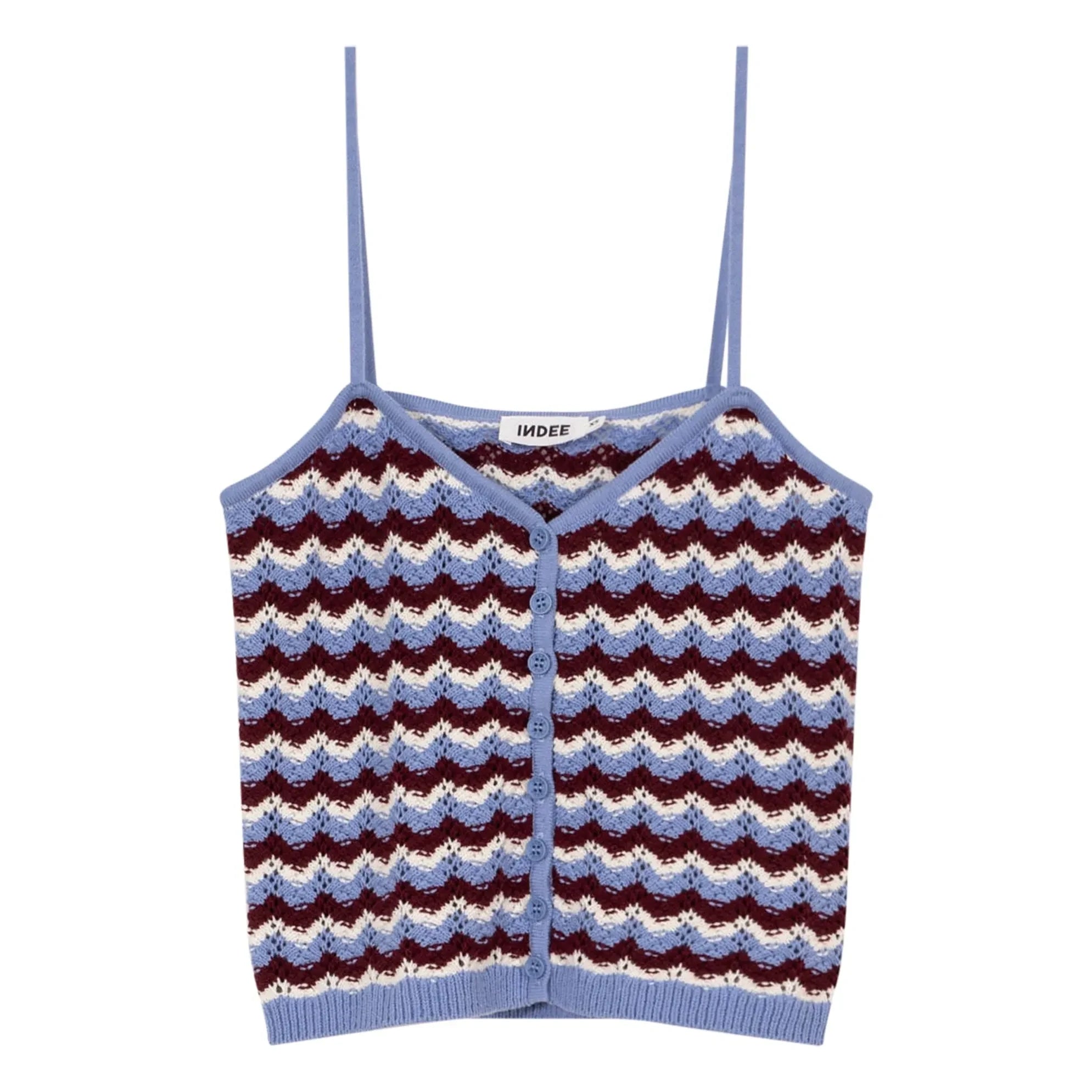 Indee - Striped Velvet Crochet Top | Blue