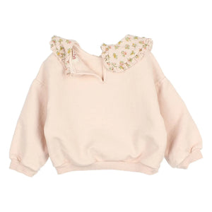 Búho - Organik Pamuk Cottage Çiçek Desenli Claudine Yaka Sweatshirt Bebek | Açık Pembe