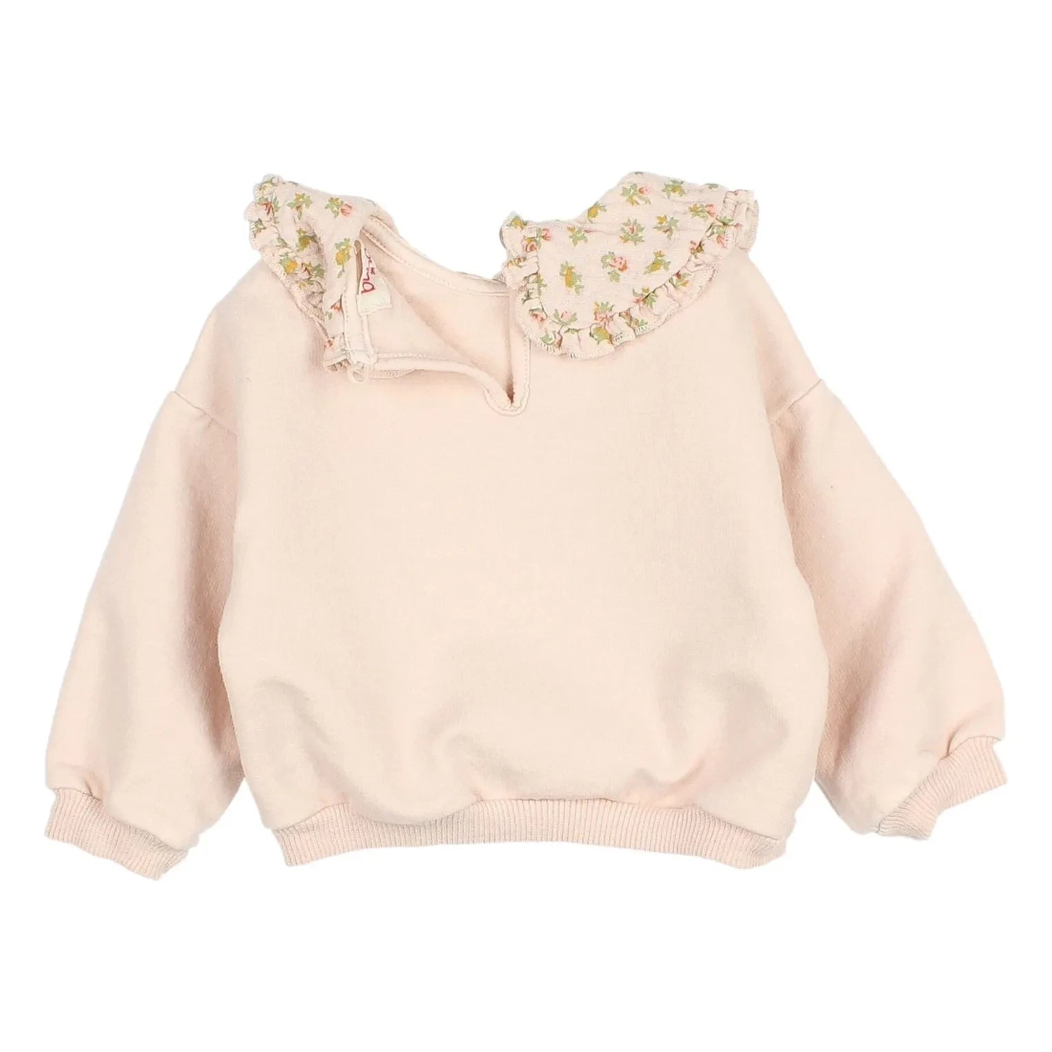 Búho - Organik Pamuk Cottage Çiçek Desenli Claudine Yaka Sweatshirt Bebek | Açık Pembe
