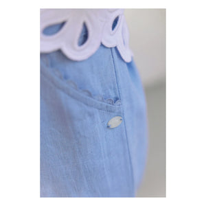 Tartine et Chocolat - Linen Ruffle Pants with Pockets | Light blue