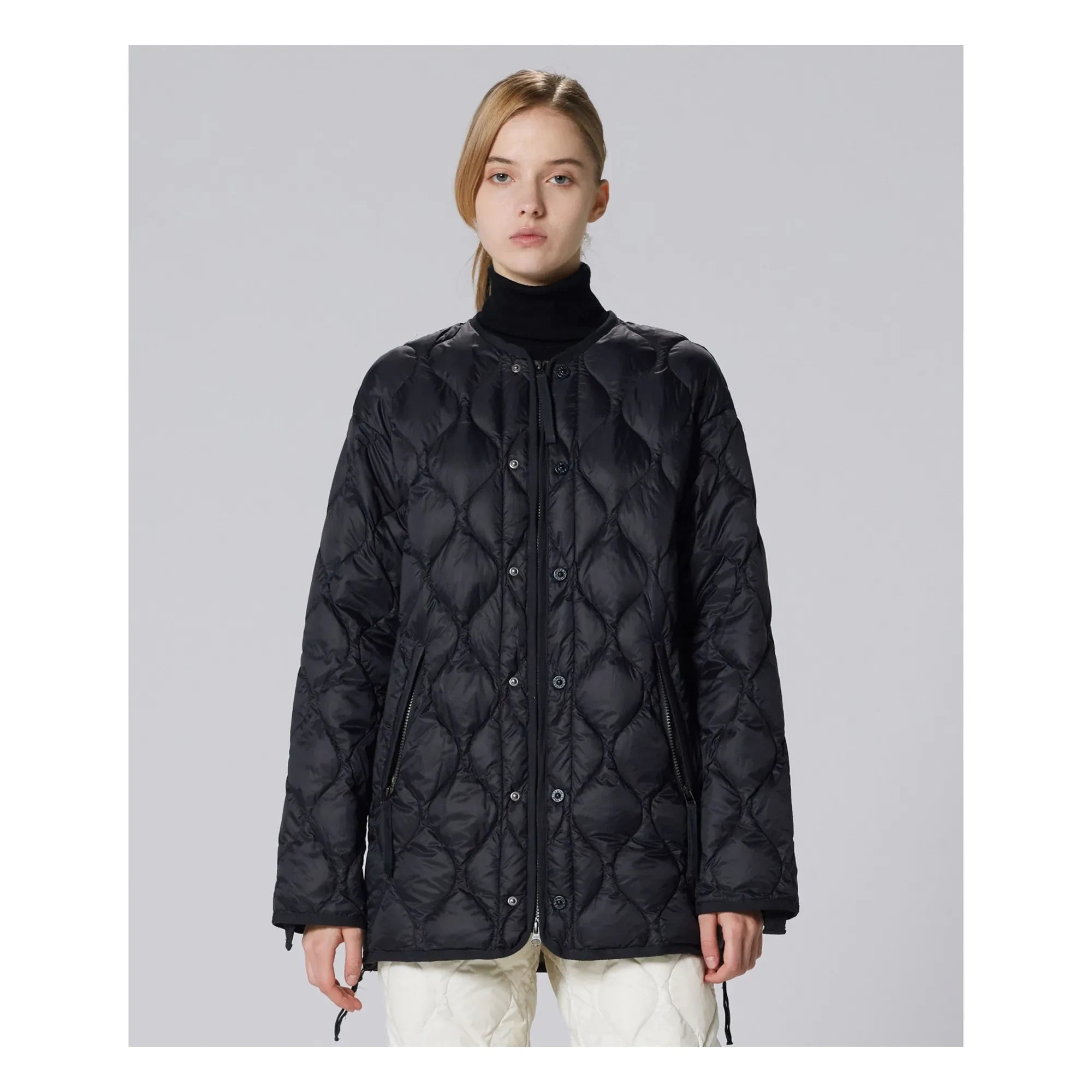 Taion - Unisex Long Military Quilted Coat | Black