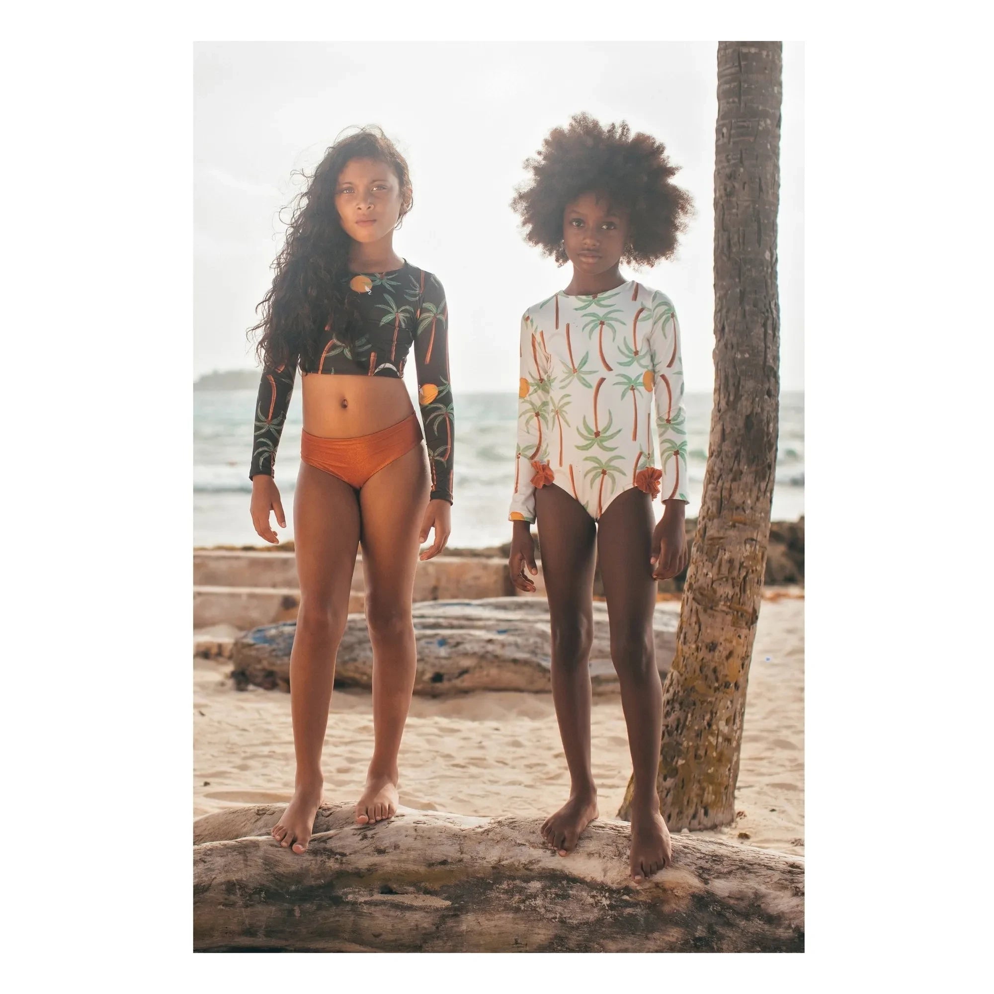 Pepita & Me - Long Sleeve Swimsuit Alana Palm Trees | Ecru