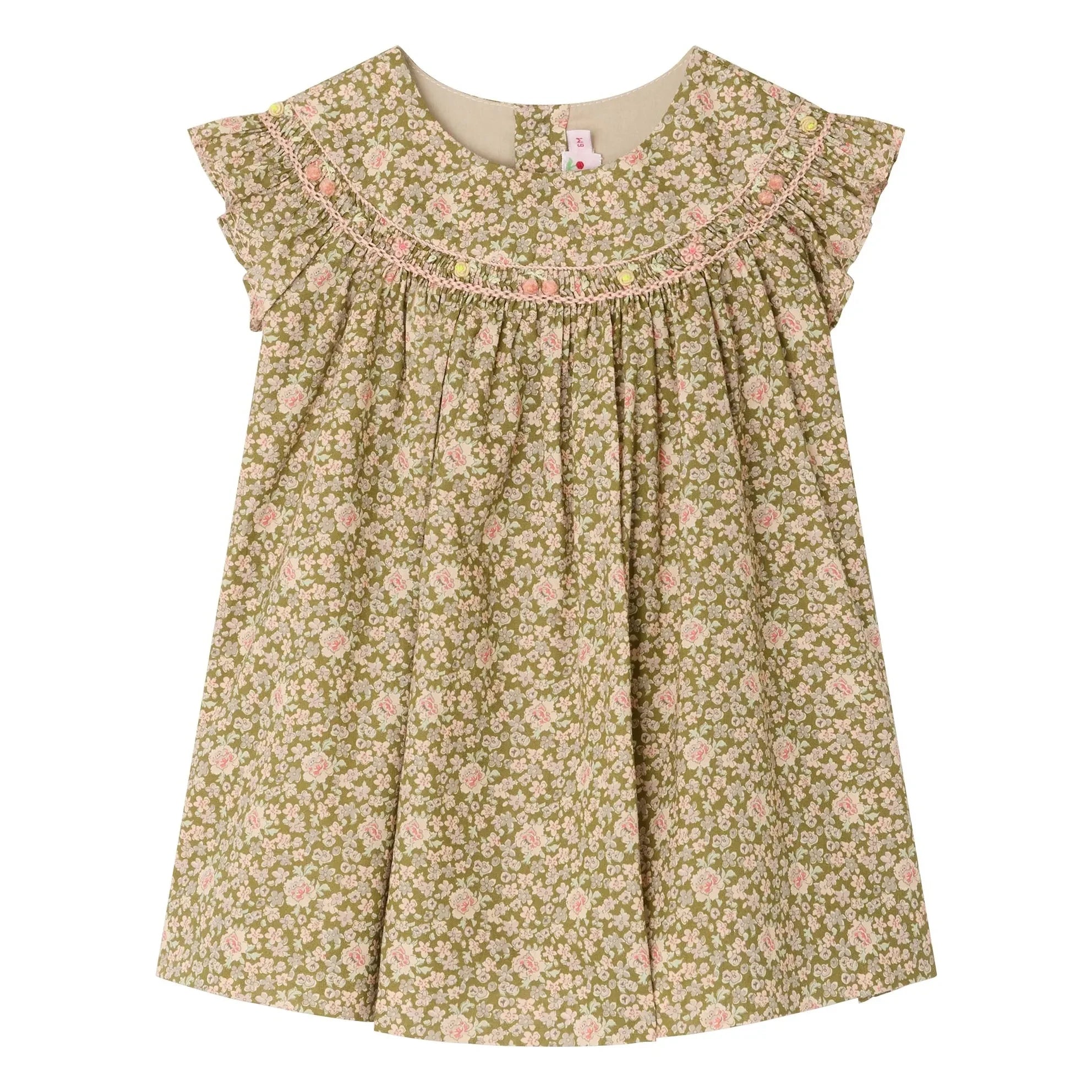 Bonpoint - Amantine Liberty Organik Pamuk Elbise | Yeşil