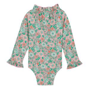 Bonton - Long Sleeve Ruffle Collar Swimsuit Flowers | Lilac