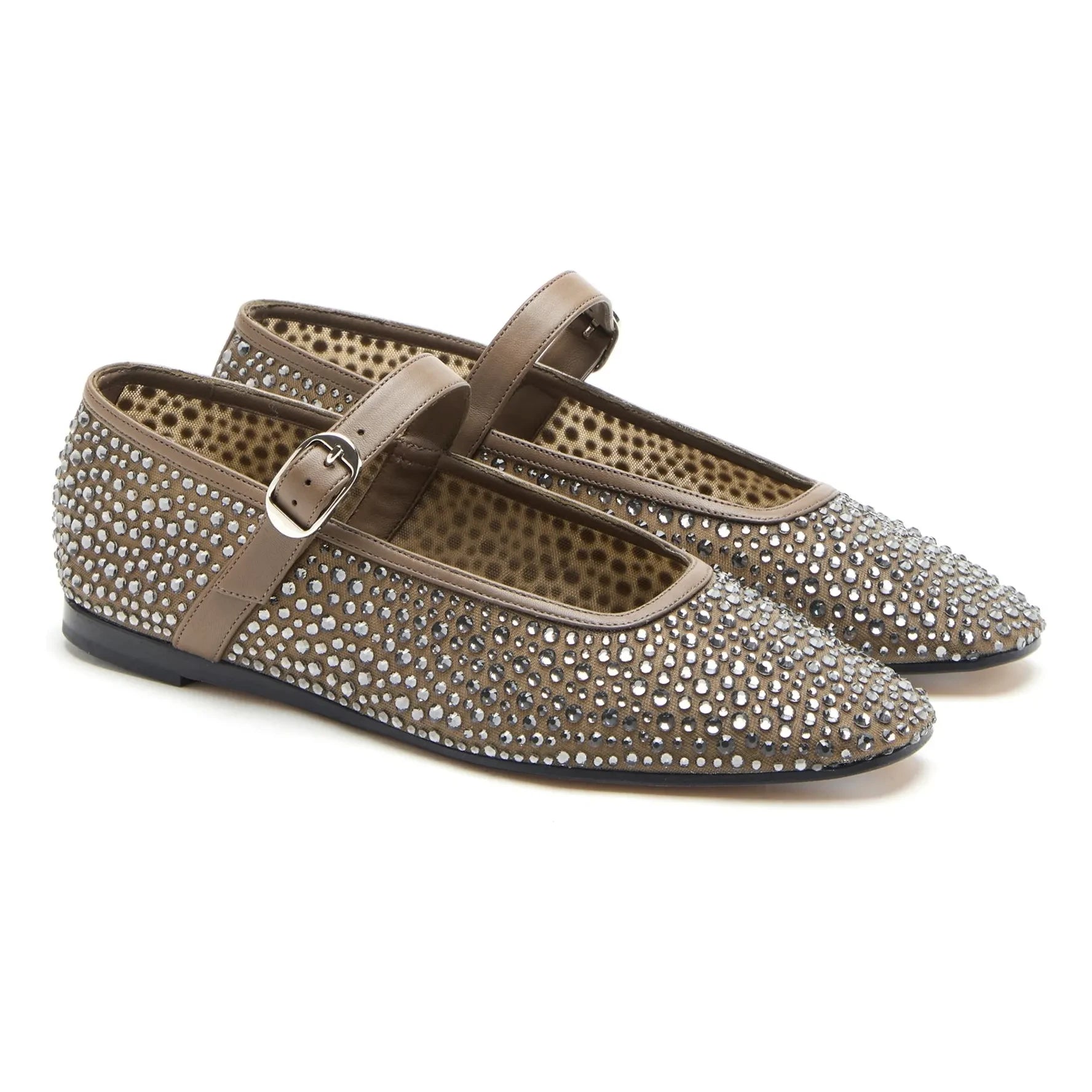 Le Monde Beryl - Mesh and Crystal Mary Jane Flats | Beige