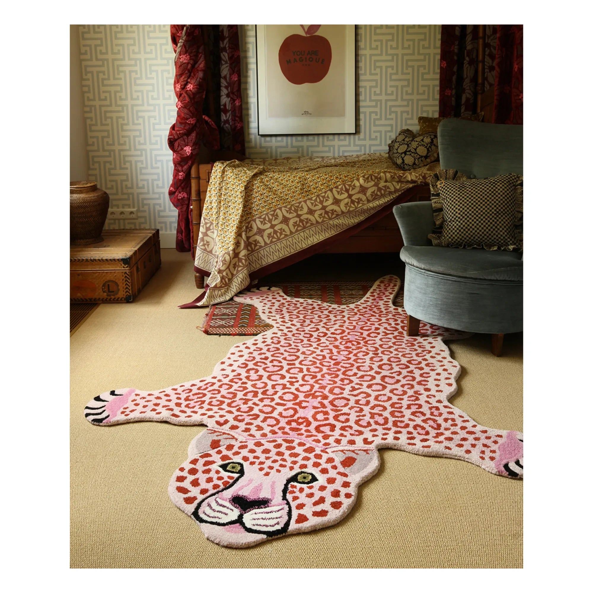 Doing Goods - Pink Wool Leopard Pattern Rug | Pink