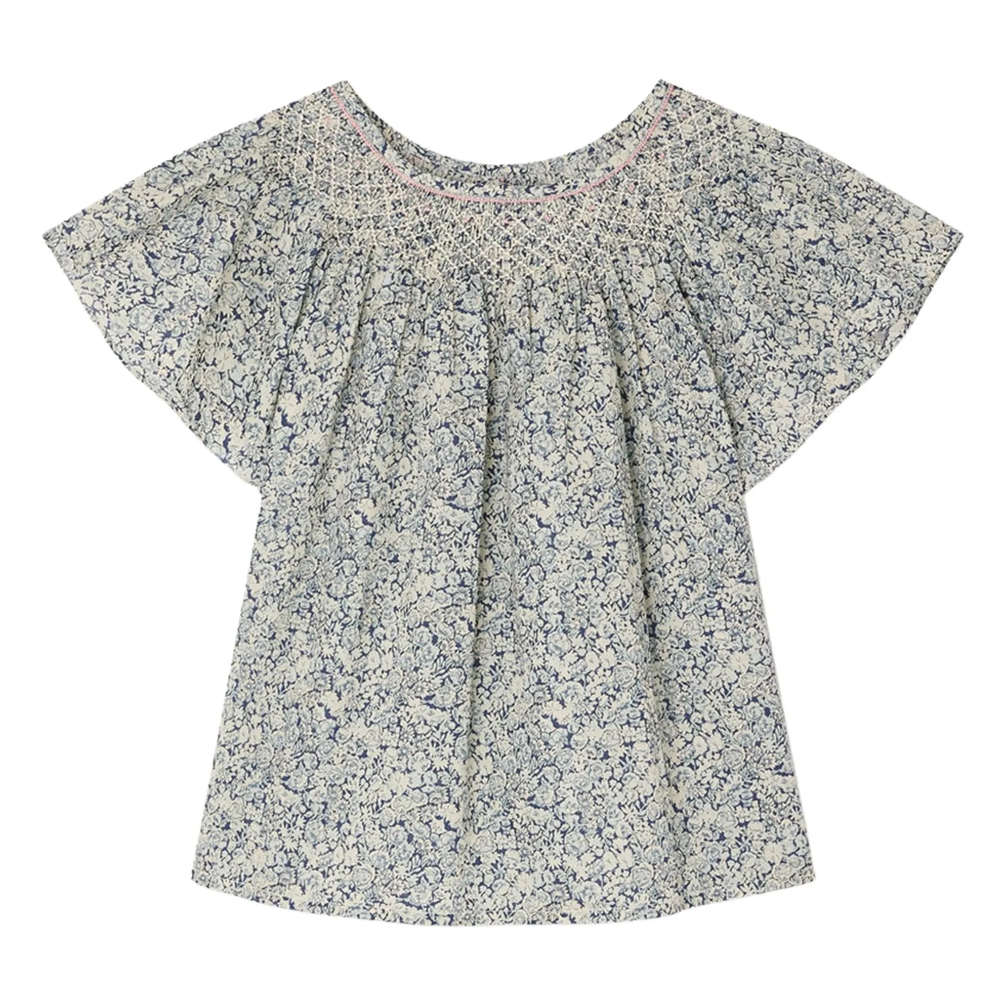 Bonpoint - Nella Fleurie Organic Cotton Gathered Blouse | Prussian Blue