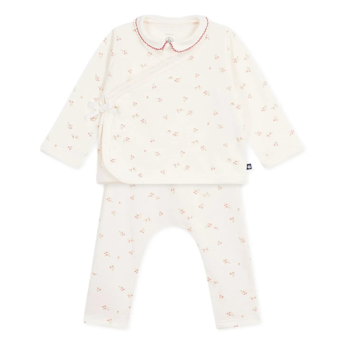 Petit Bateau - Organik Pamuklu Çiçekli Body, Üstlük ve Pantolon Seti | Ekru
